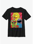 Sesame Street Big Bird, Oscar, and Cookie Monster Poster Youth T-Shirt, BLACK, hi-res
