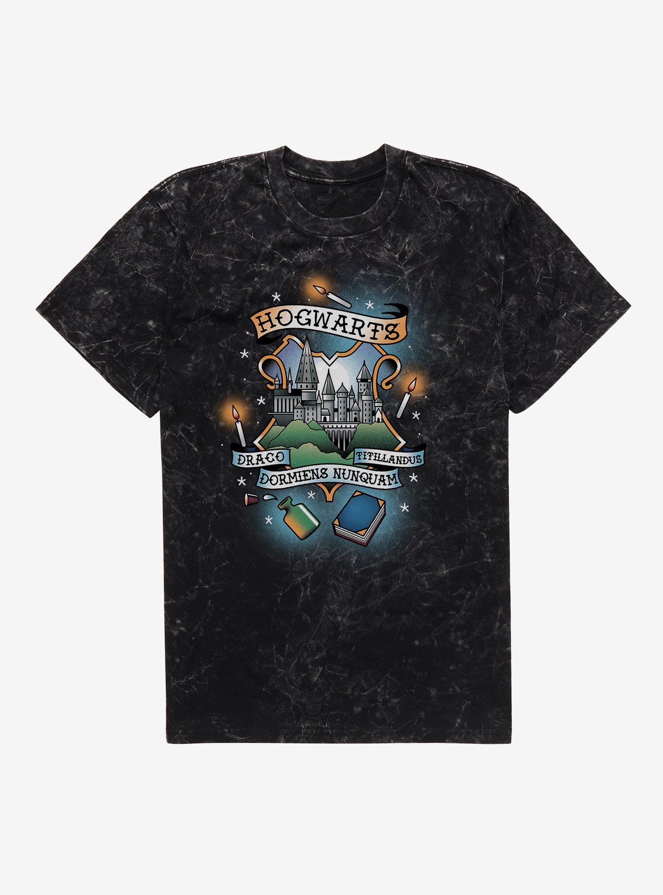 Harry Potter Hogwarts Draco Dormiens Nunquam Titllandus Mineral Wash T-Shirt, BLACK MINERAL WASH, hi-res