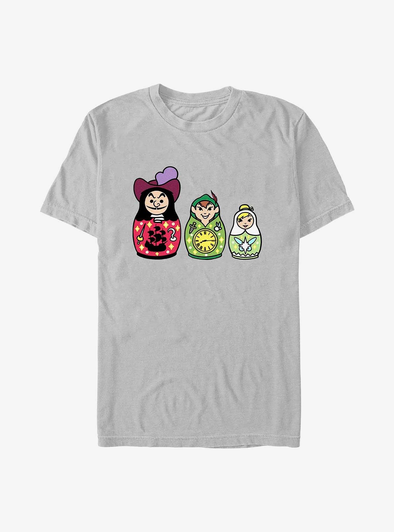 Hot Topic Disney Peter Pan Matryoshka Dolls Captain Hook, Pan, and Tinker  Bell T-Shirt