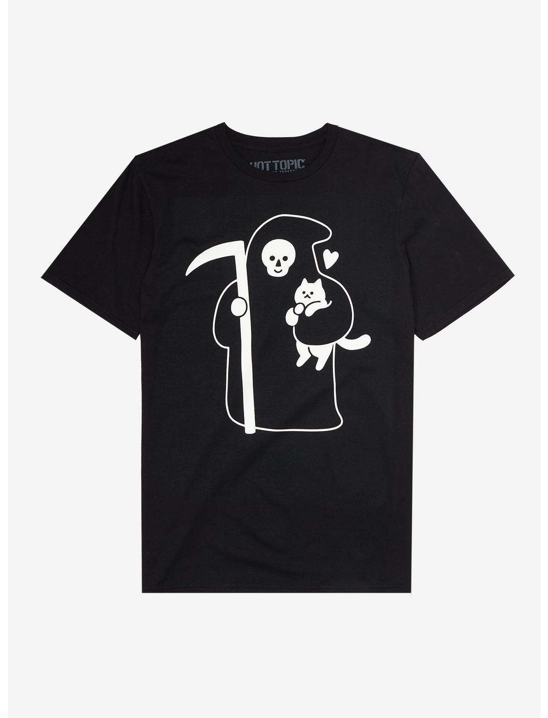 Grim Reaper Loves Cats T-Shirt By Obinsun, BLACK, hi-res