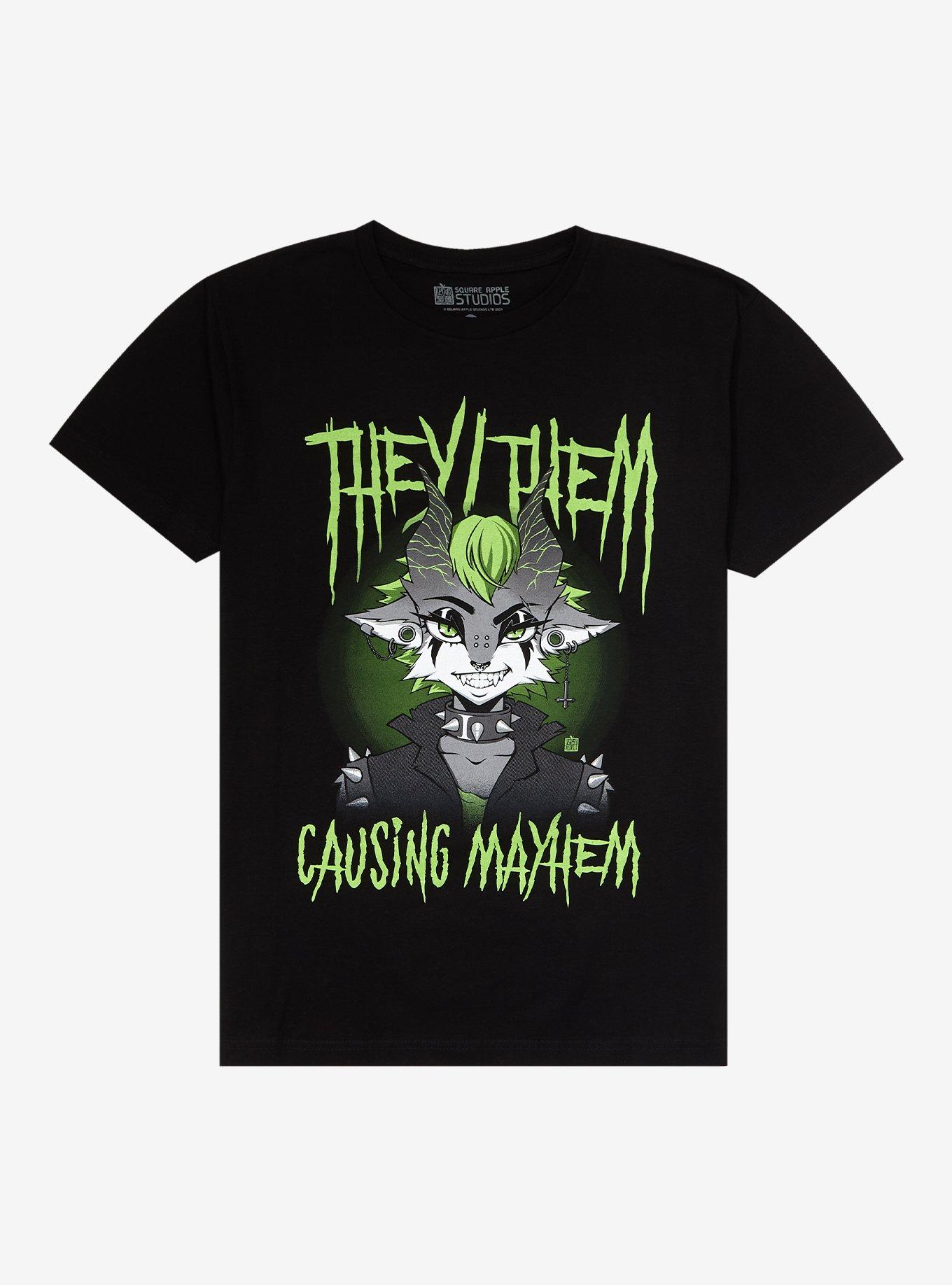 They/Them Causing Mayhem T-Shirt By Square Apple Studios, BLACK, hi-res