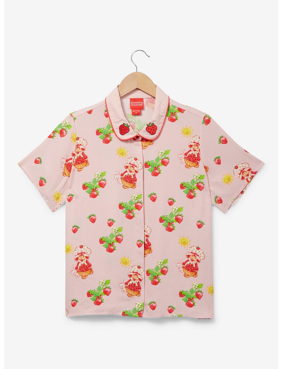 Strawberry Shortcake Icons Allover Print Women's Woven Button-Up - BoxLunch Exclusive, RED, hi-res
