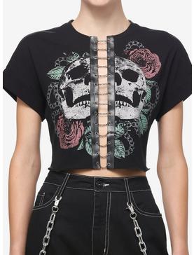 Social Collision Skull Rose Chain Girls Crop T-Shirt, , hi-res