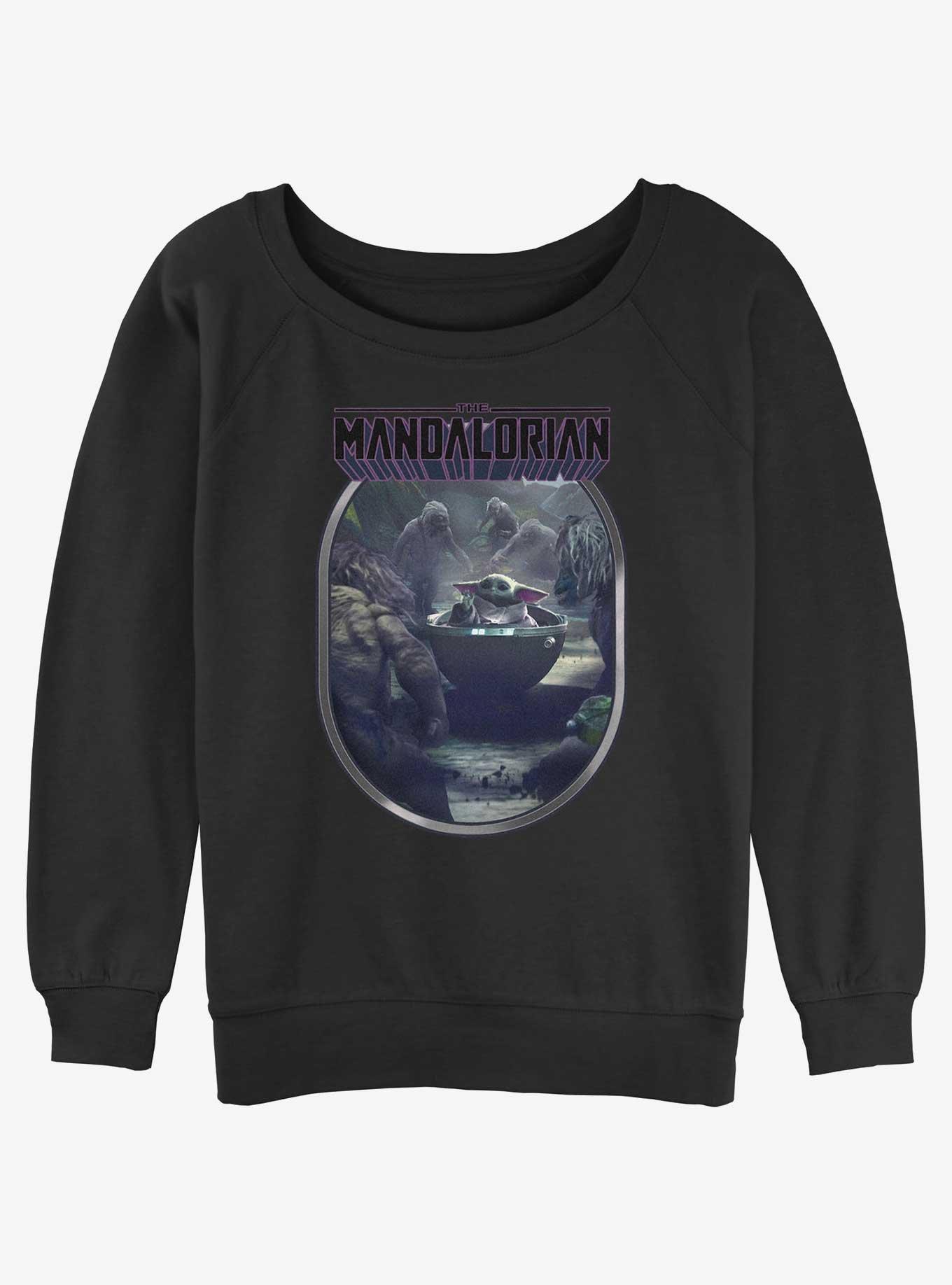 Star Wars The Mandalorian Alamites Attack Grogu Womens Slouchy Sweatshirt, BLACK, hi-res