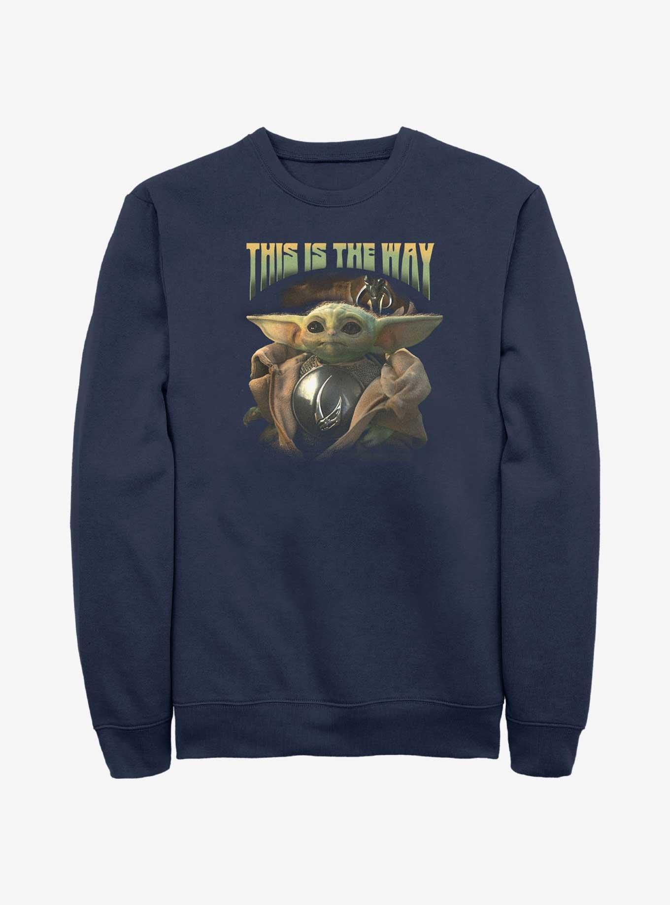 Star Wars The Mandalorian Grogu Clan of Two Sweatshirt Hot Topic Web Exclusive, NAVY, hi-res