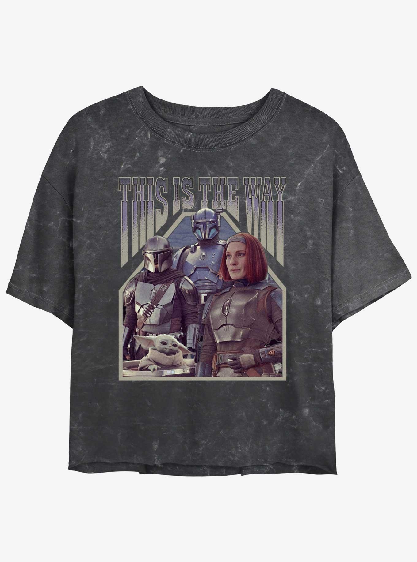 Star Wars The Mandalorian Squad Din Djarin Grogu Paz Vizsla & Bo-Katan Mineral Wash Girls Crop T-Shirt Hot Topic Web Exclusive, BLACK, hi-res