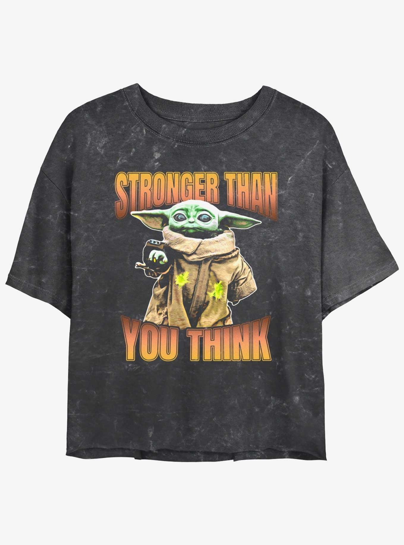 Star Wars The Mandalorian Grogu Stronger Than You Think Mineral Wash Girls Crop T-Shirt, , hi-res