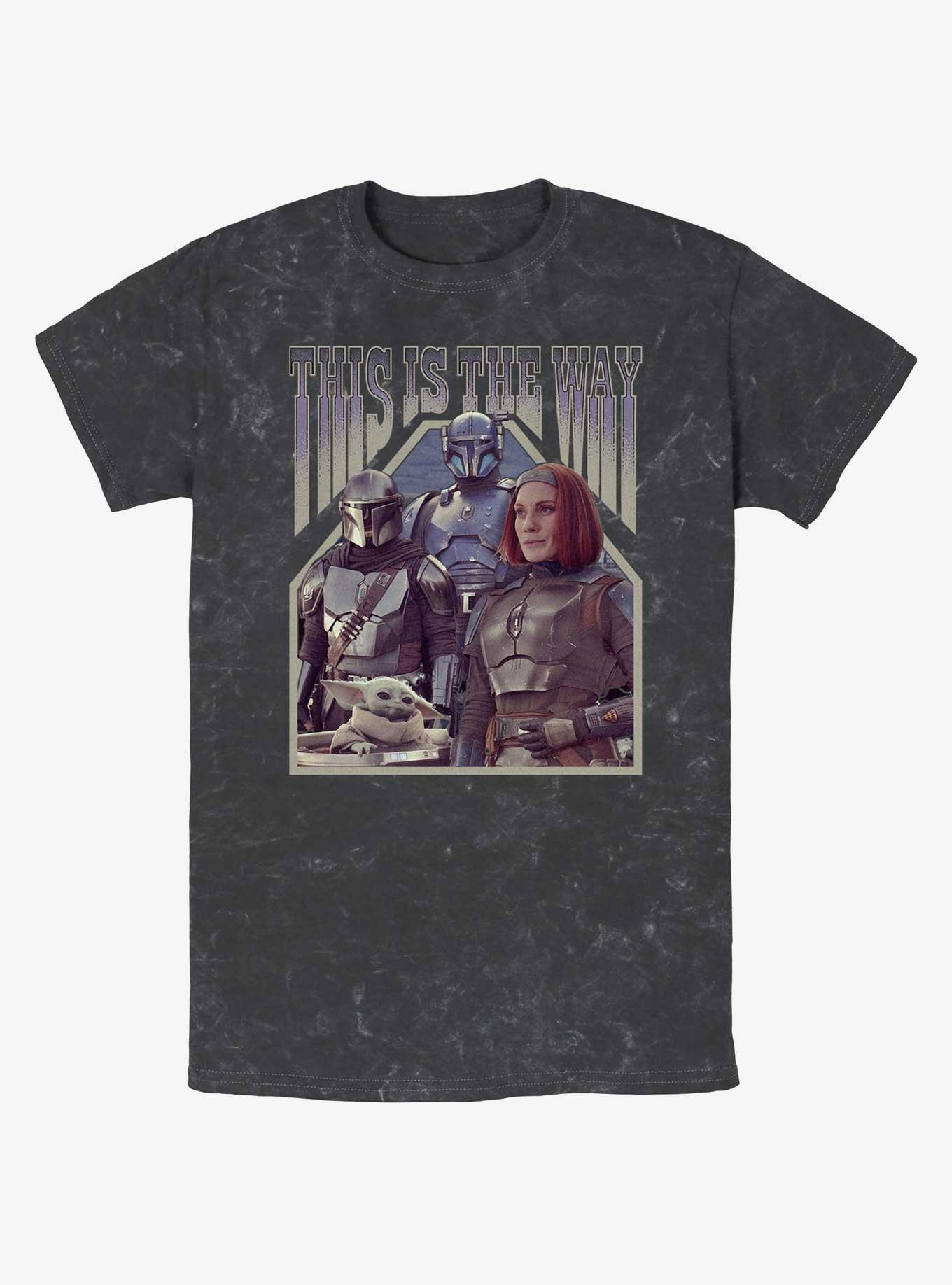 Star Wars The Mandalorian Squad Din Djarin Grogu Paz Vizsla & Bo-Katan Mineral Wash T-Shirt Hot Topic Web Exclusive, BLACK, hi-res