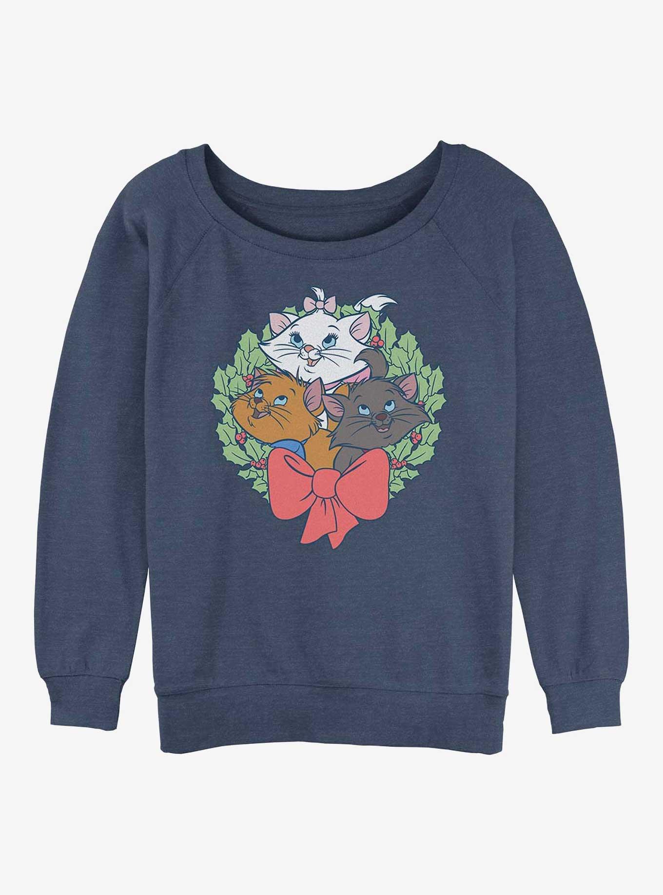 Disney The Aristocats Kitten Wreath Womens Slouchy Sweatshirt, BLUEHTR, hi-res