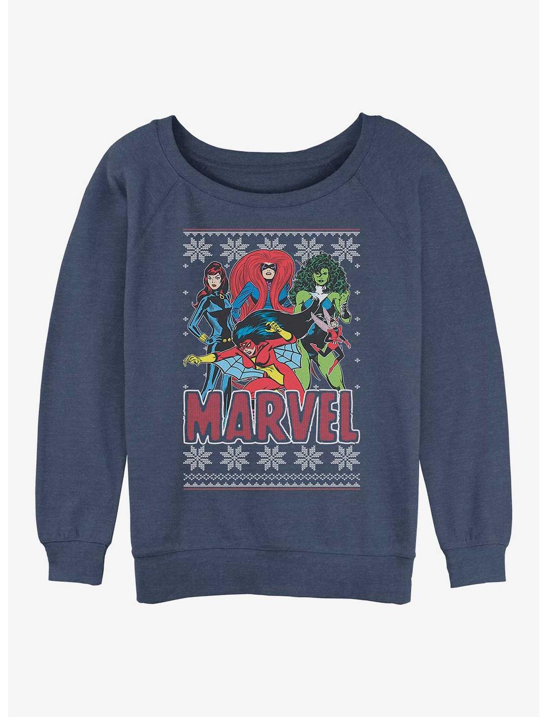 Marvel Avengers Season's Heroines Ugly Christmas Womens Slouchy Sweatshirt, BLUEHTR, hi-res