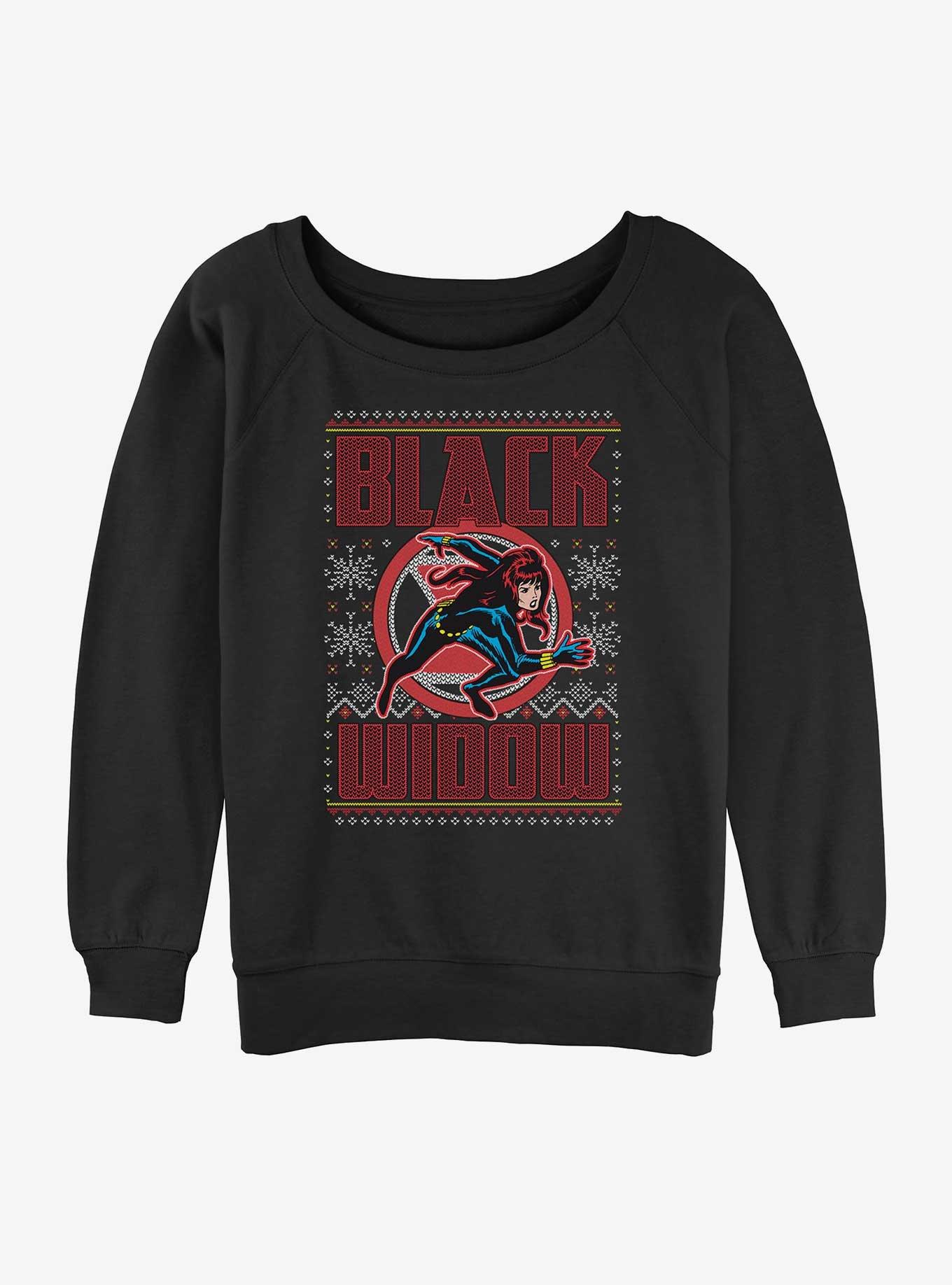 Marvel Black Widow Snowy Hero Ugly Christmas Womens Slouchy Sweatshirt, , hi-res