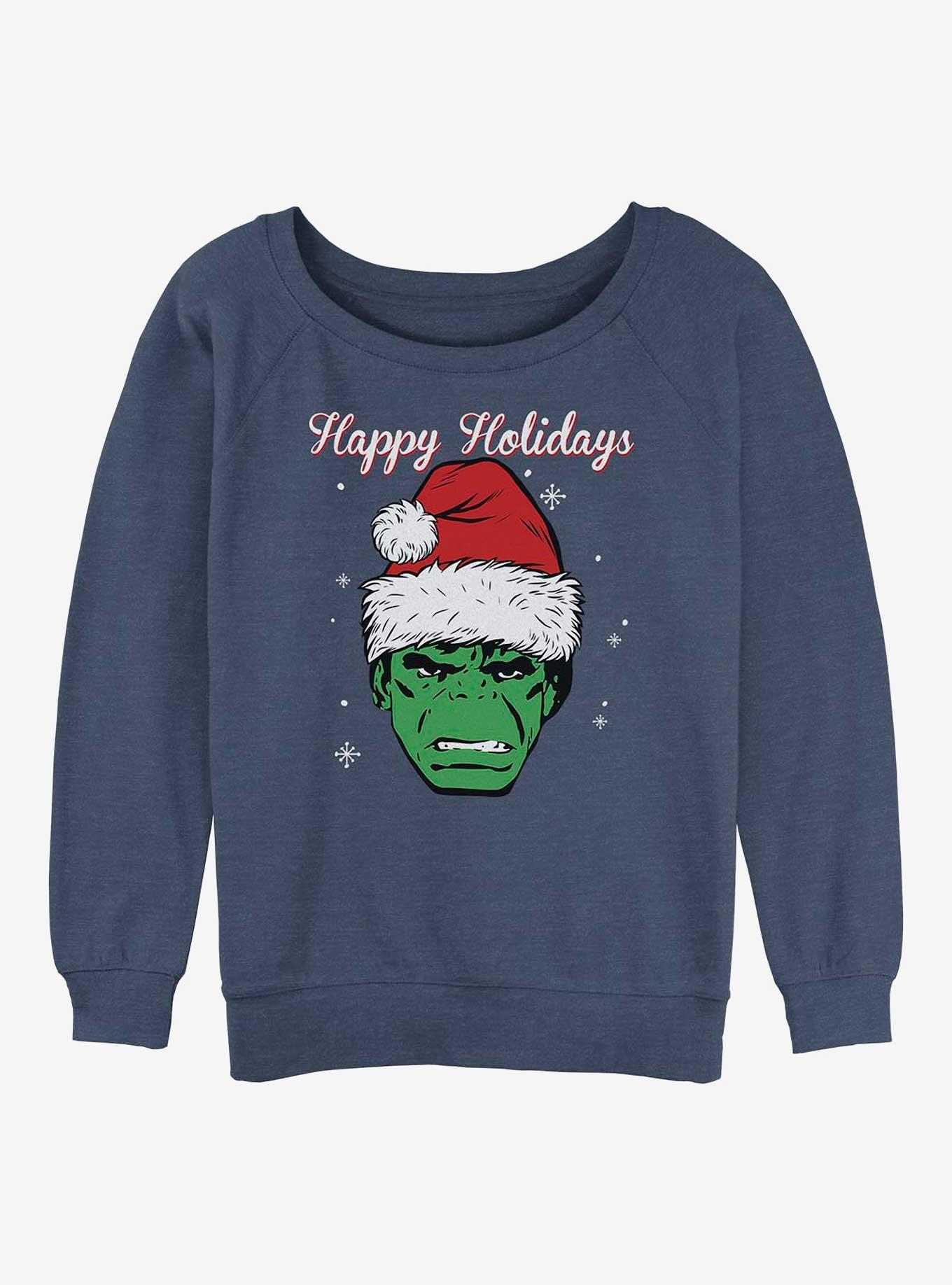 Marvel Hulk Holiday Hulk Womens Slouchy Sweatshirt, BLUEHTR, hi-res