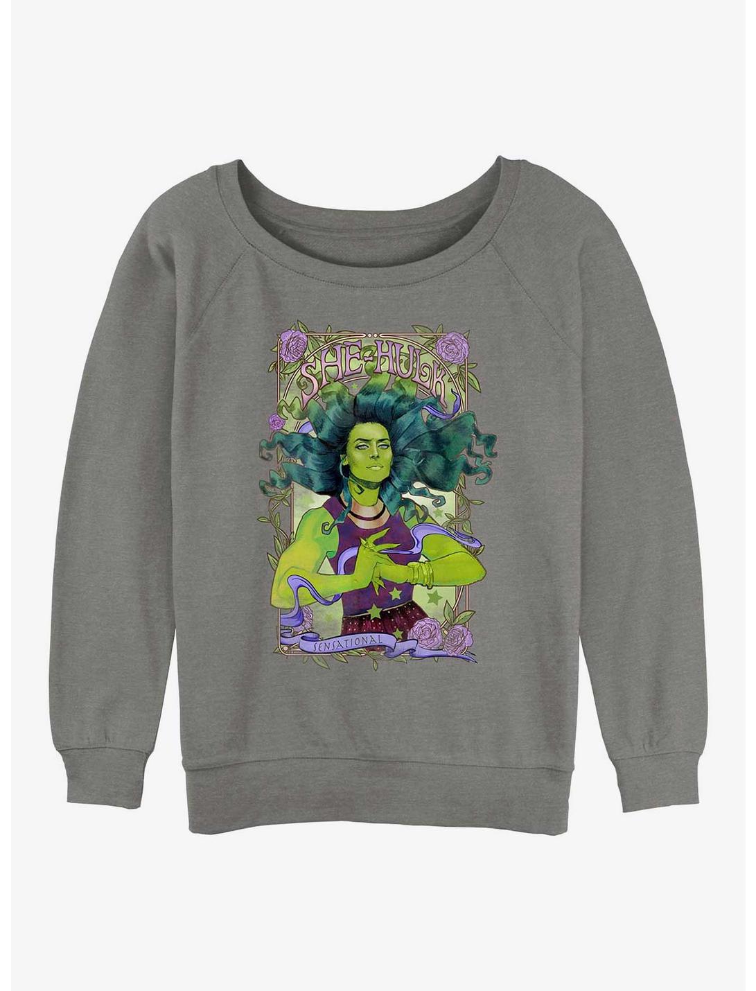 Marvel Hulk She-Hulk Nouveau Womens Slouchy Sweatshirt, GRAY HTR, hi-res
