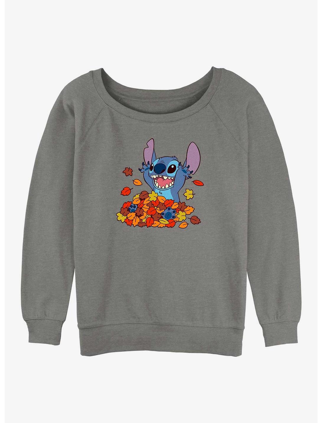 Disney Lilo & Stitch Leaf Pile Womens Slouchy Sweatshirt, GRAY HTR, hi-res
