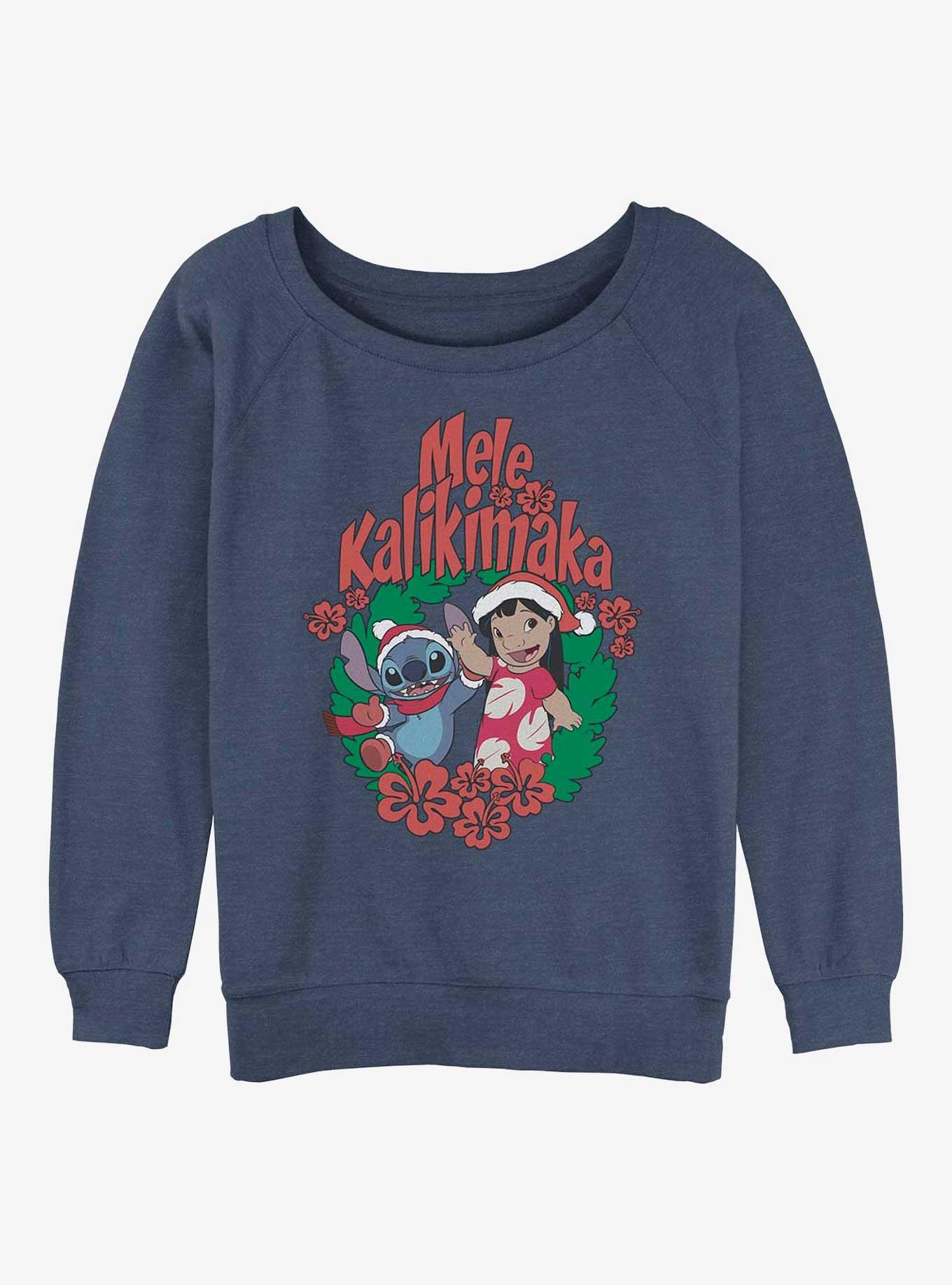 Disney Lilo & Stitch Mele Kalikimaka Wreath Womens Slouchy Sweatshirt, , hi-res