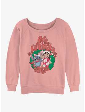 Disney Lilo & Stitch Mele Kalikimaka Wreath Womens Slouchy Sweatshirt, , hi-res