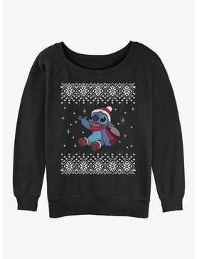 Disney Lilo & Stitch Snow Day Ugly Christmas Womens Slouchy Sweatshirt, , hi-res