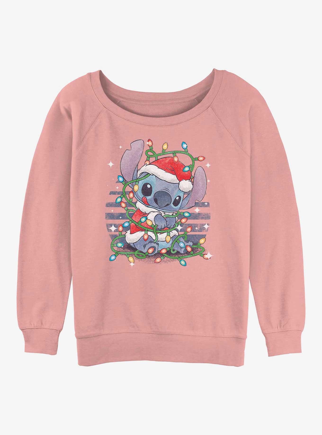 Disney Lilo & Stitch Christmas Lights Womens Slouchy Sweatshirt, DESERTPNK, hi-res