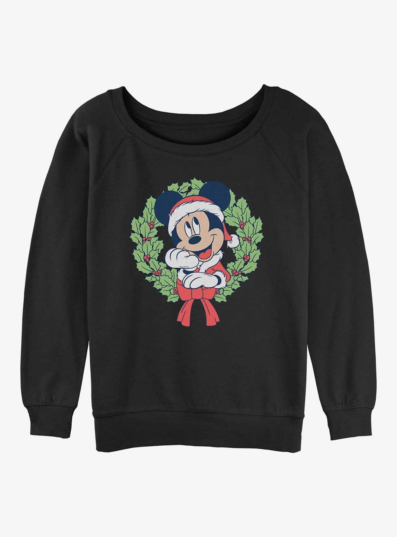 Disney Mickey Mouse Christmas Wreath Womens Slouchy Sweatshirt, , hi-res