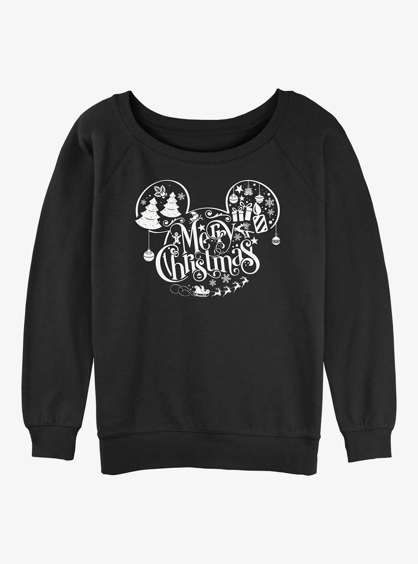 Disney Mickey Mouse Holiday Ears Womens Slouchy Sweatshirt, BLACK, hi-res