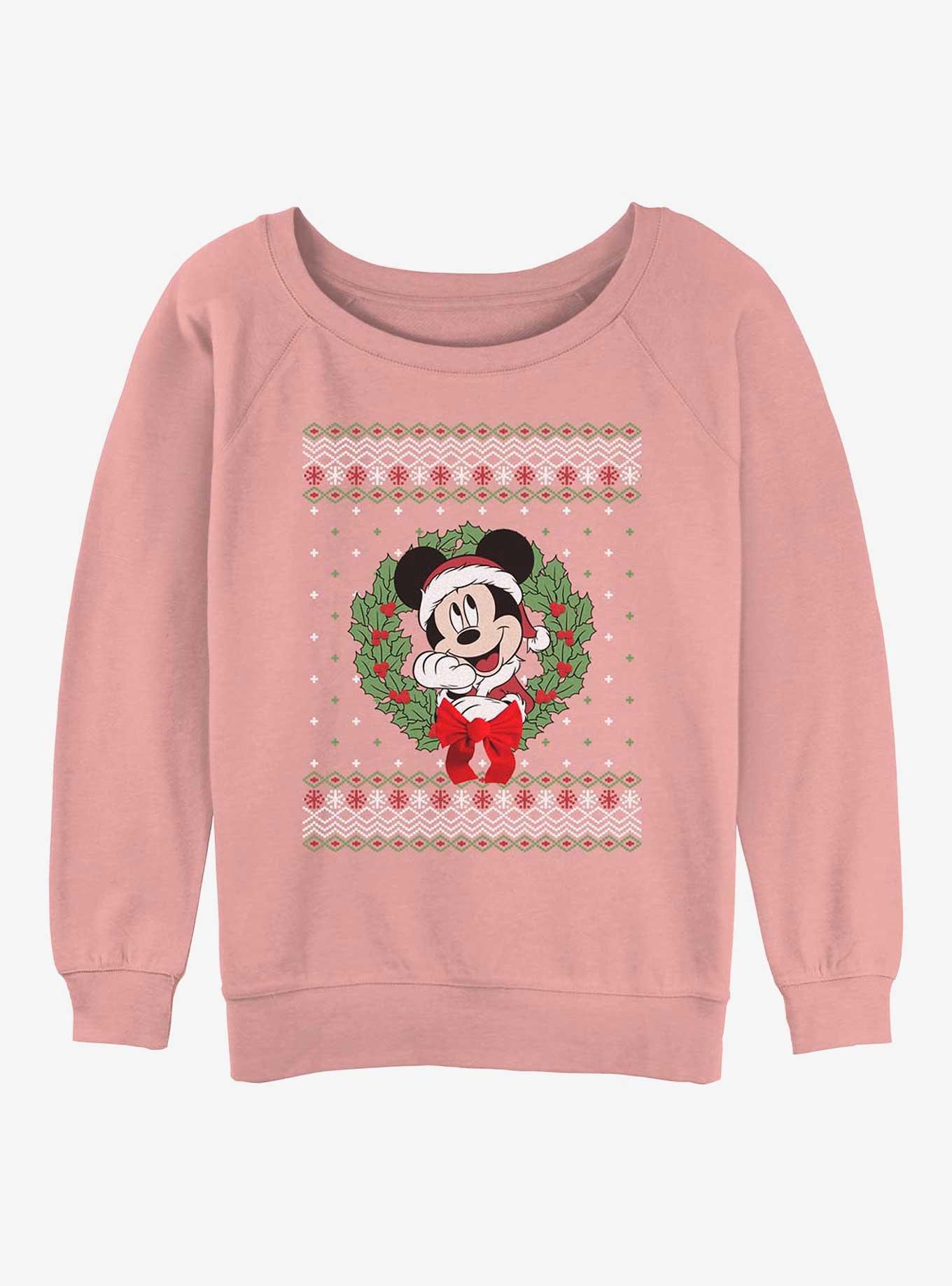 Disney Mickey Mouse Holiday Wreath Womens Slouchy Sweatshirt, , hi-res