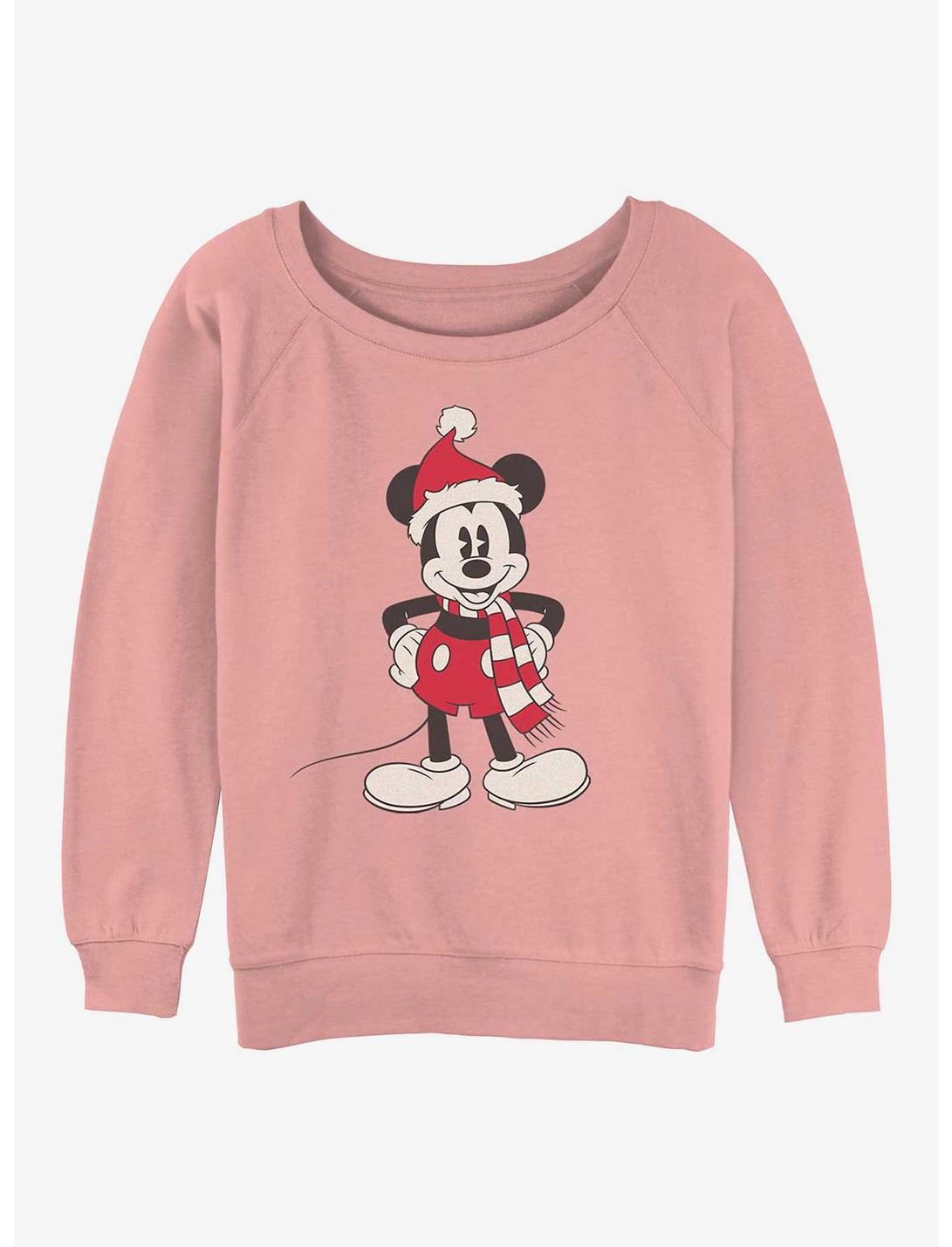 Disney Mickey Mouse Santa Hat Womens Slouchy Sweatshirt, DESERTPNK, hi-res