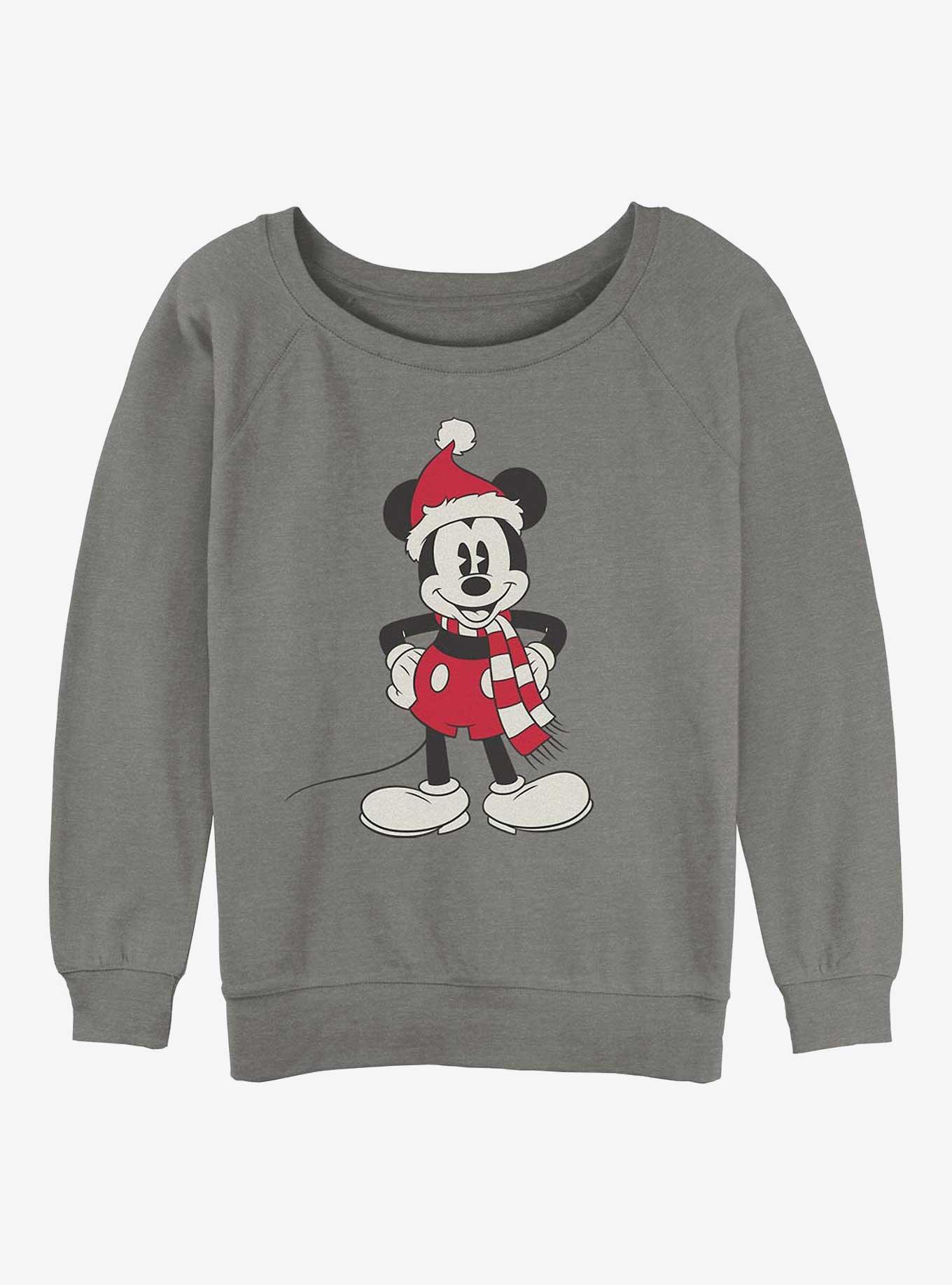 Disney Mickey Mouse Santa Hat Womens Slouchy Sweatshirt, GRAY HTR, hi-res