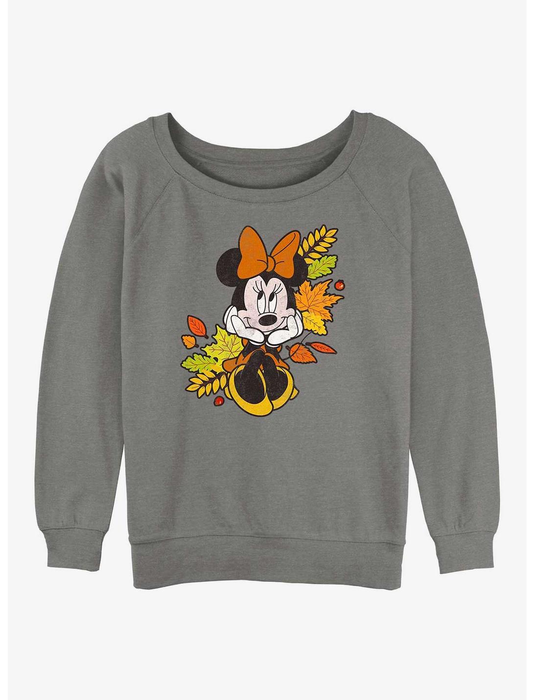 Disney Minnie Mouse Fall Leaves Womens Slouchy Sweatshirt, GRAY HTR, hi-res