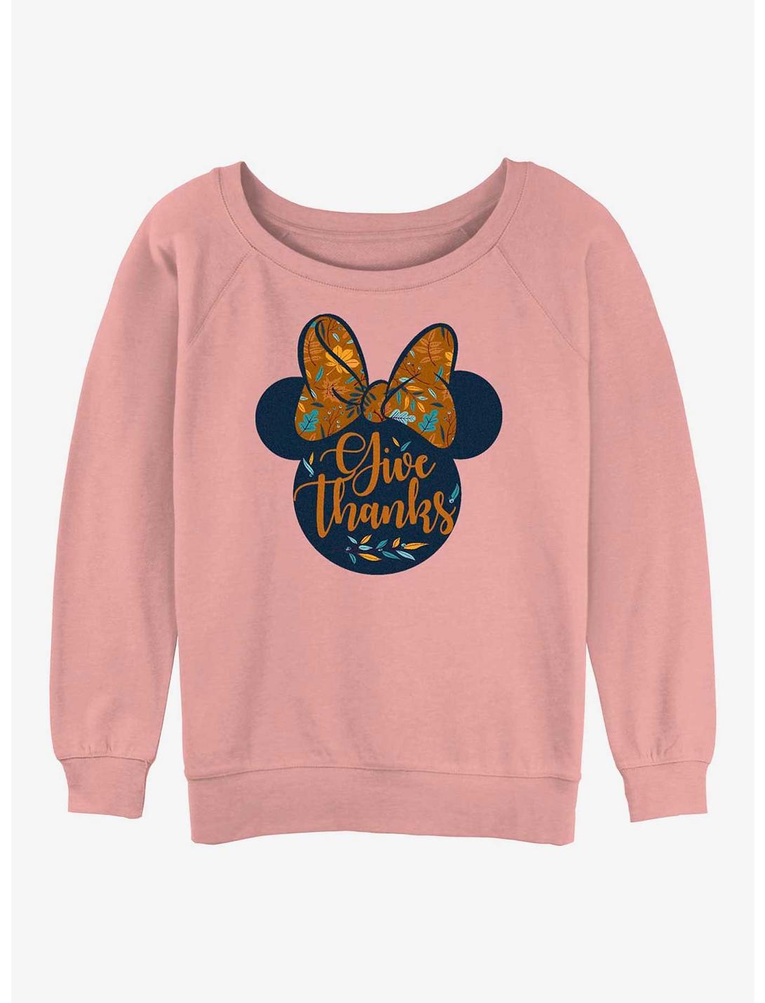 Disney Minnie Mouse Give Thanks Womens Slouchy Sweatshirt, DESERTPNK, hi-res