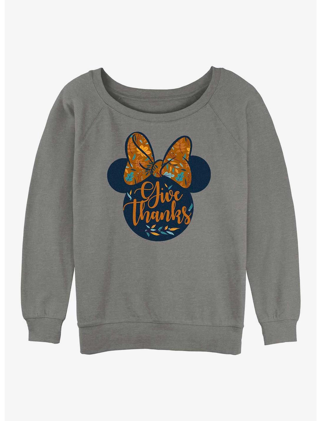 Disney Minnie Mouse Give Thanks Womens Slouchy Sweatshirt, GRAY HTR, hi-res