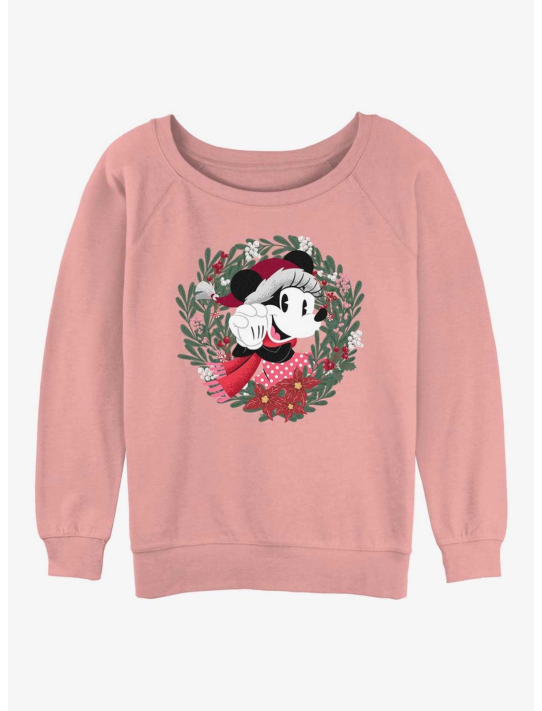 Disney Minnie Mouse Minnie In Wreath Womens Slouchy Sweatshirt, DESERTPNK, hi-res