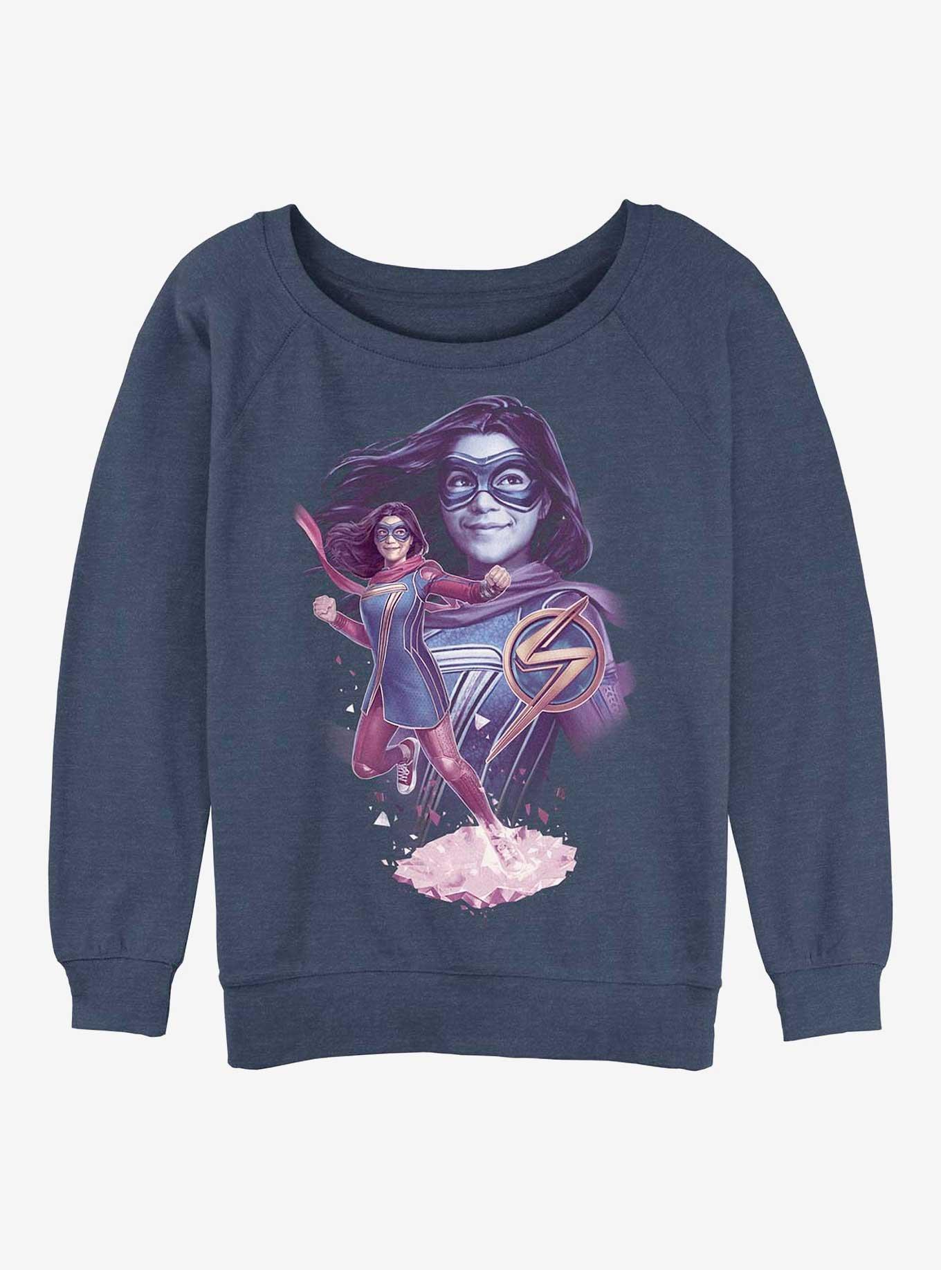 Marvel Ms. Marvel Power Pose Womens Slouchy Sweatshirt, BLUEHTR, hi-res