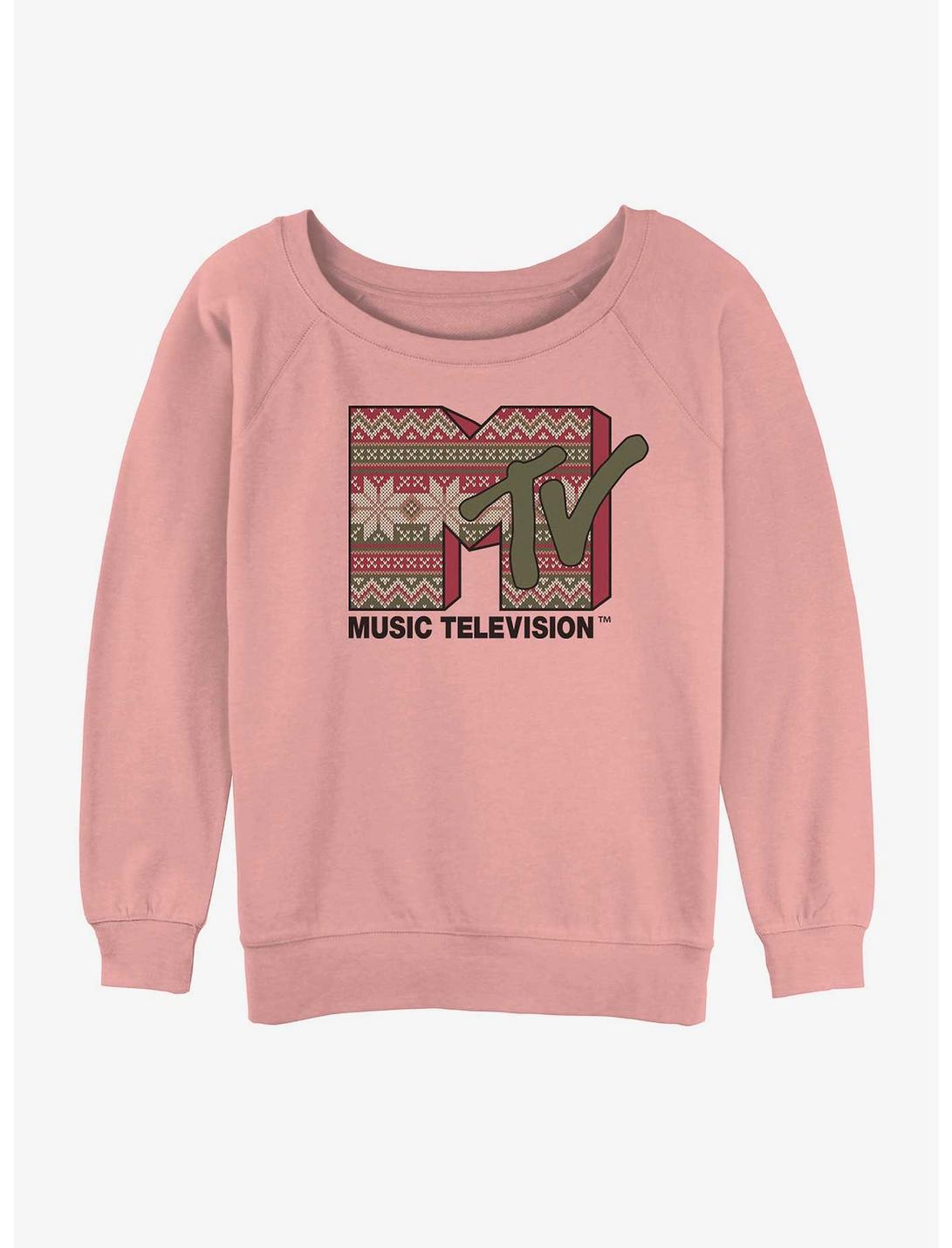 MTV Christmas Womens Slouchy Sweatshirt, DESERTPNK, hi-res