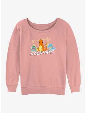 Pokemon Good Vibes With Charmander, Bulbasaur & Squirtle Womens Slouchy Sweatshirt, , hi-res