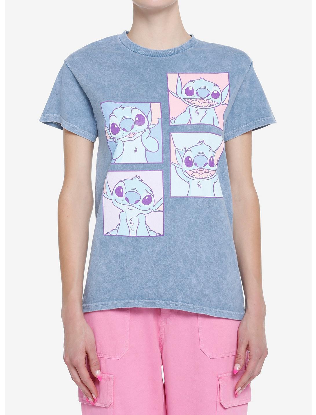 Disney Lilo & Stitch Grid Photo Blue Wash Boyfriend Fit Girls T-Shirt, MULTI, hi-res