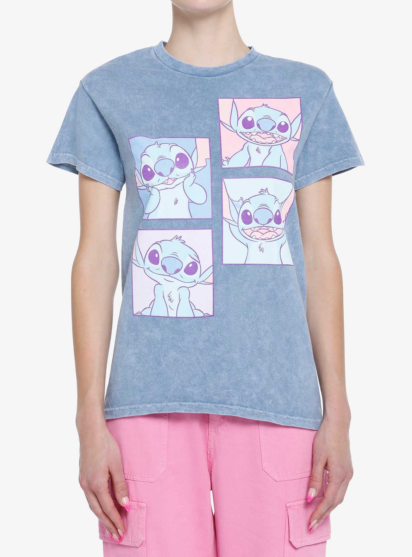 Disney Lilo & Stitch Grid Photo Blue Wash Boyfriend Fit Girls T-Shirt, , hi-res