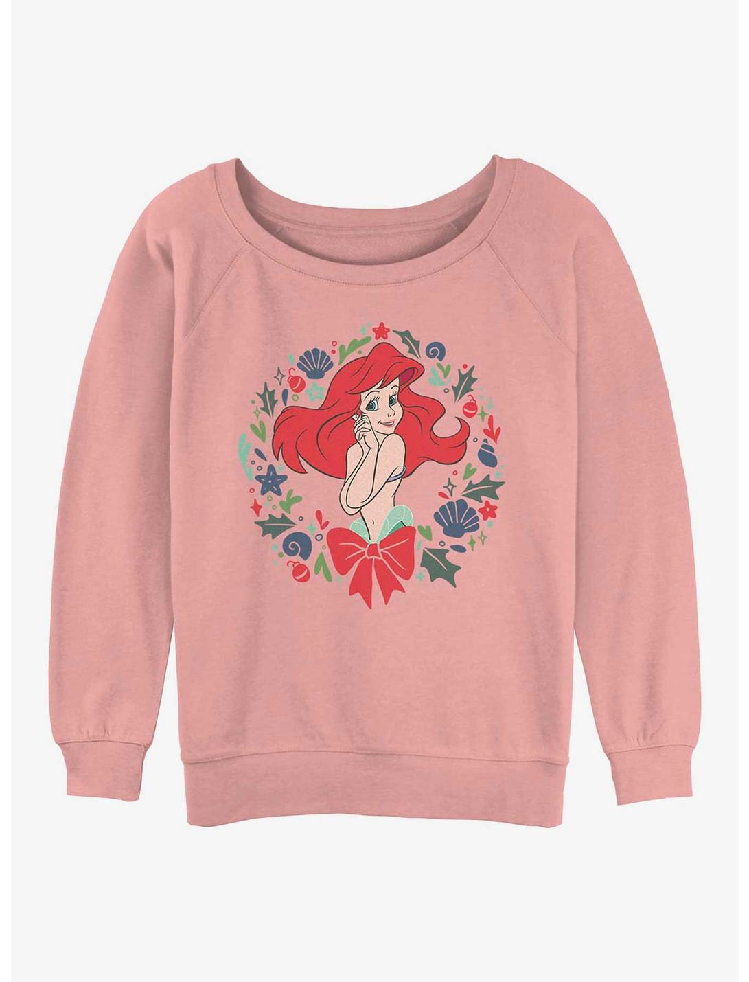 Disney The Little Mermaid Festive Ariel Wreath Womens Slouchy Sweatshirt, DESERTPNK, hi-res