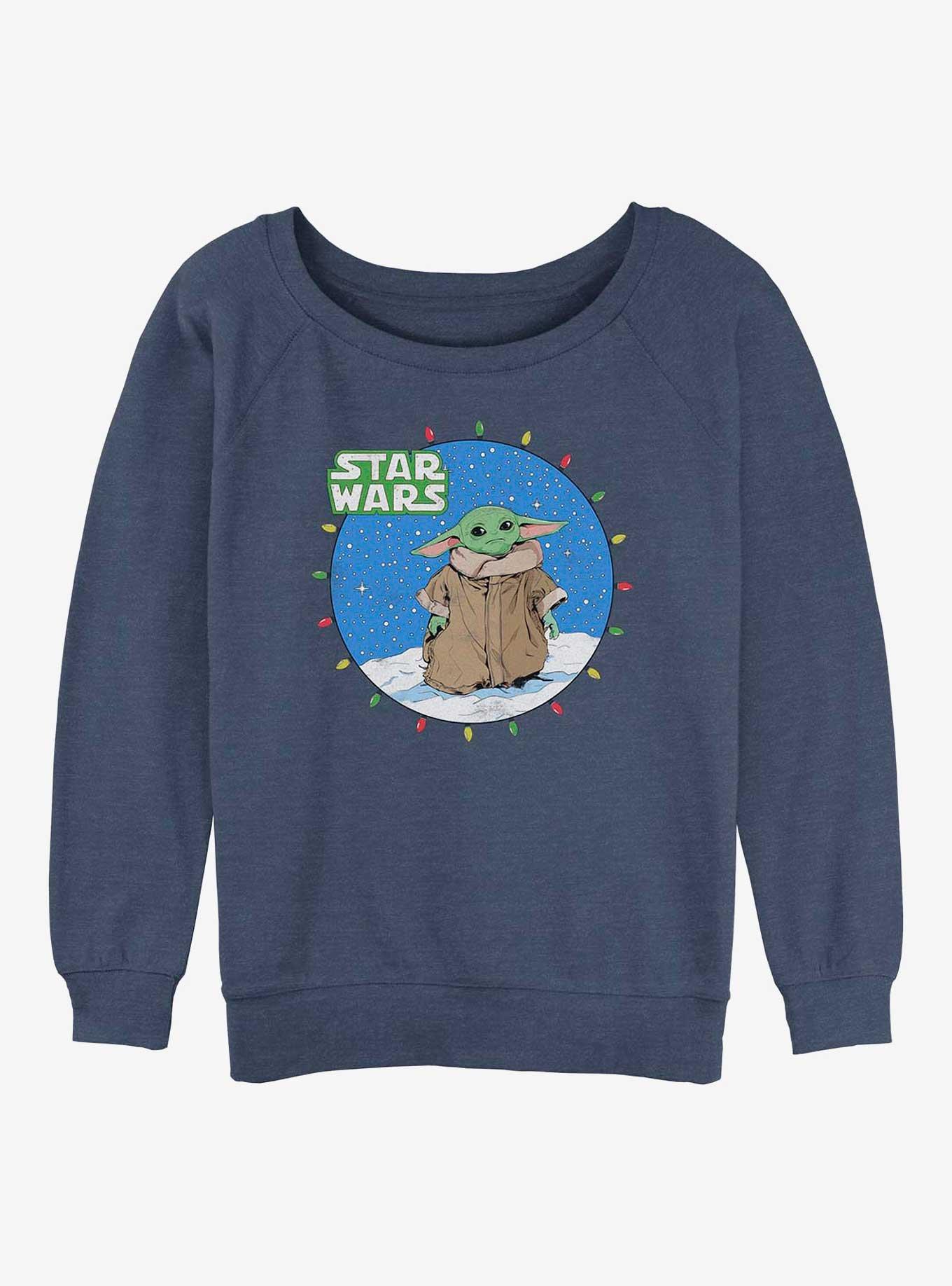 Star Wars The Mandalorian Child Snowy Lights Womens Slouchy Sweatshirt, BLUEHTR, hi-res