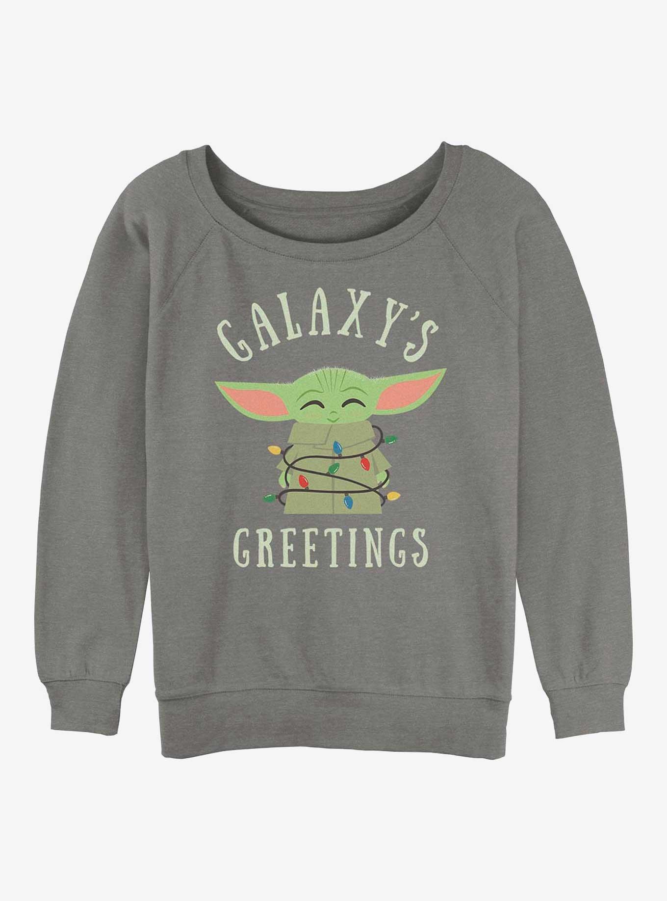 Star Wars The Mandalorian Christmas Lights Womens Slouchy Sweatshirt, GRAY HTR, hi-res