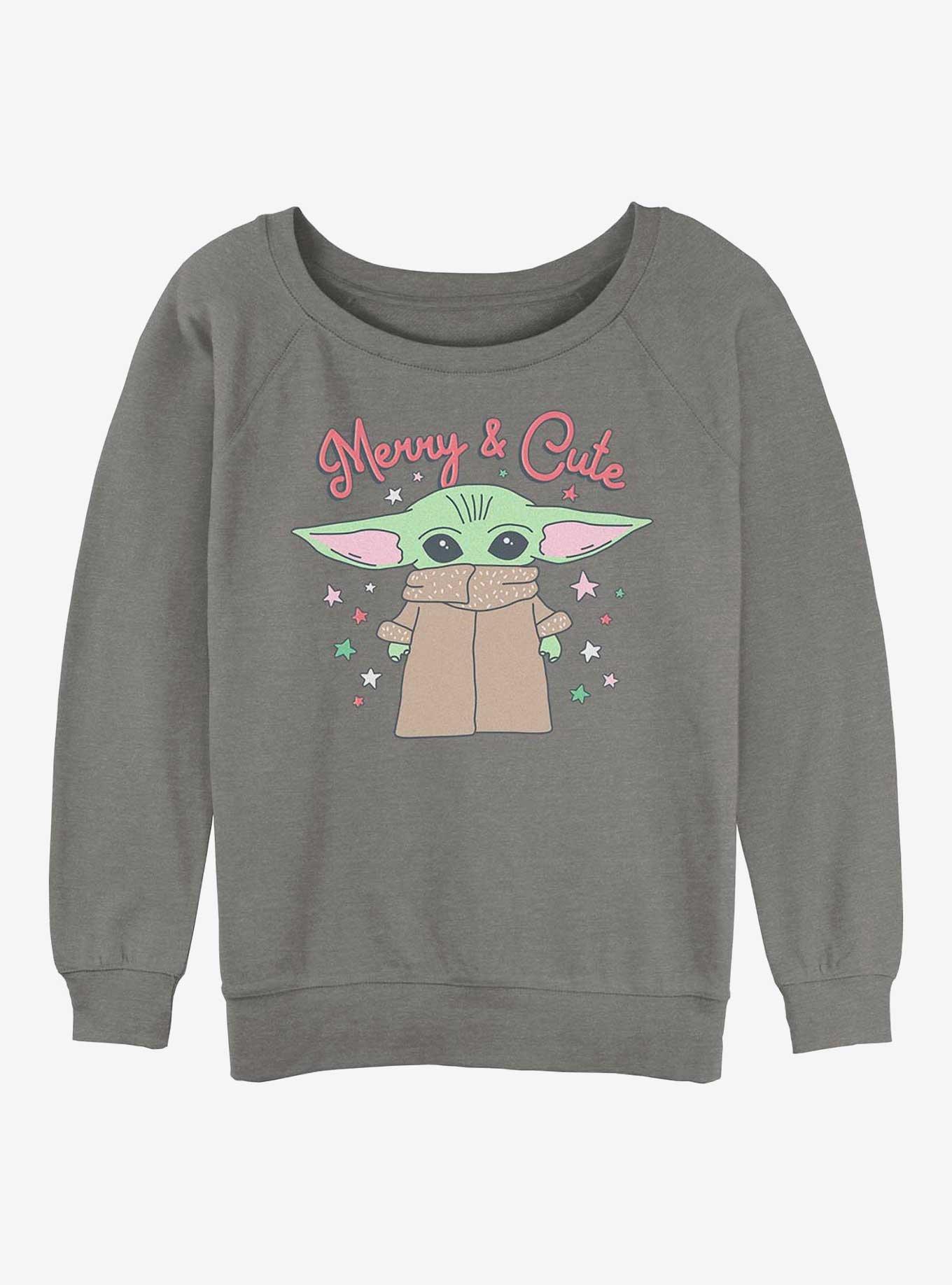 Star Wars The Mandalorian Merry and Cute Child Womens Slouchy Sweatshirt, GRAY HTR, hi-res