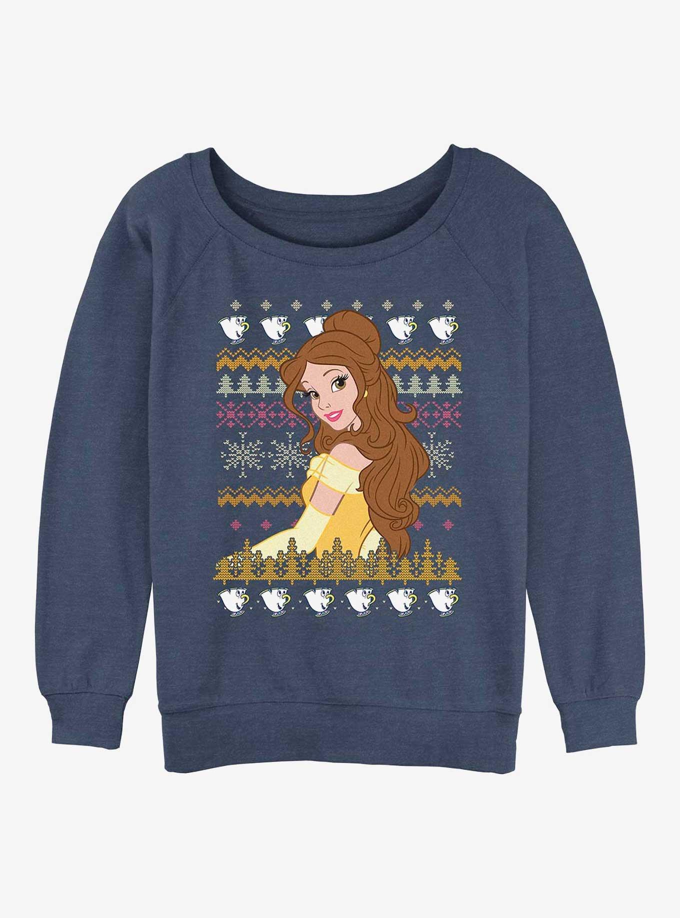 Disney Princesses Belle Teacups Ugly Christmas Womens Slouchy Sweatshirt, , hi-res