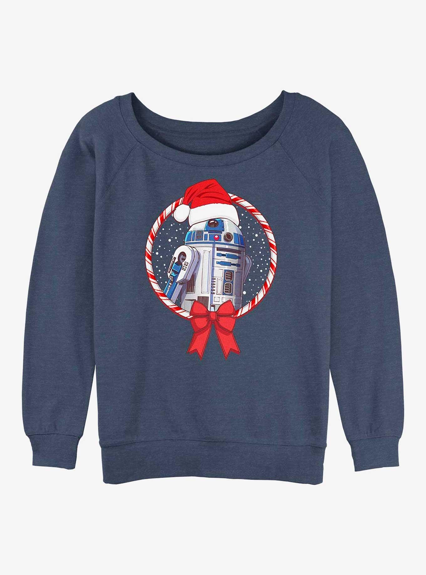 Star Wars: The Rise Of Skywalker R2-D2 Candy Cane Womens Slouchy Sweatshirt, BLUEHTR, hi-res