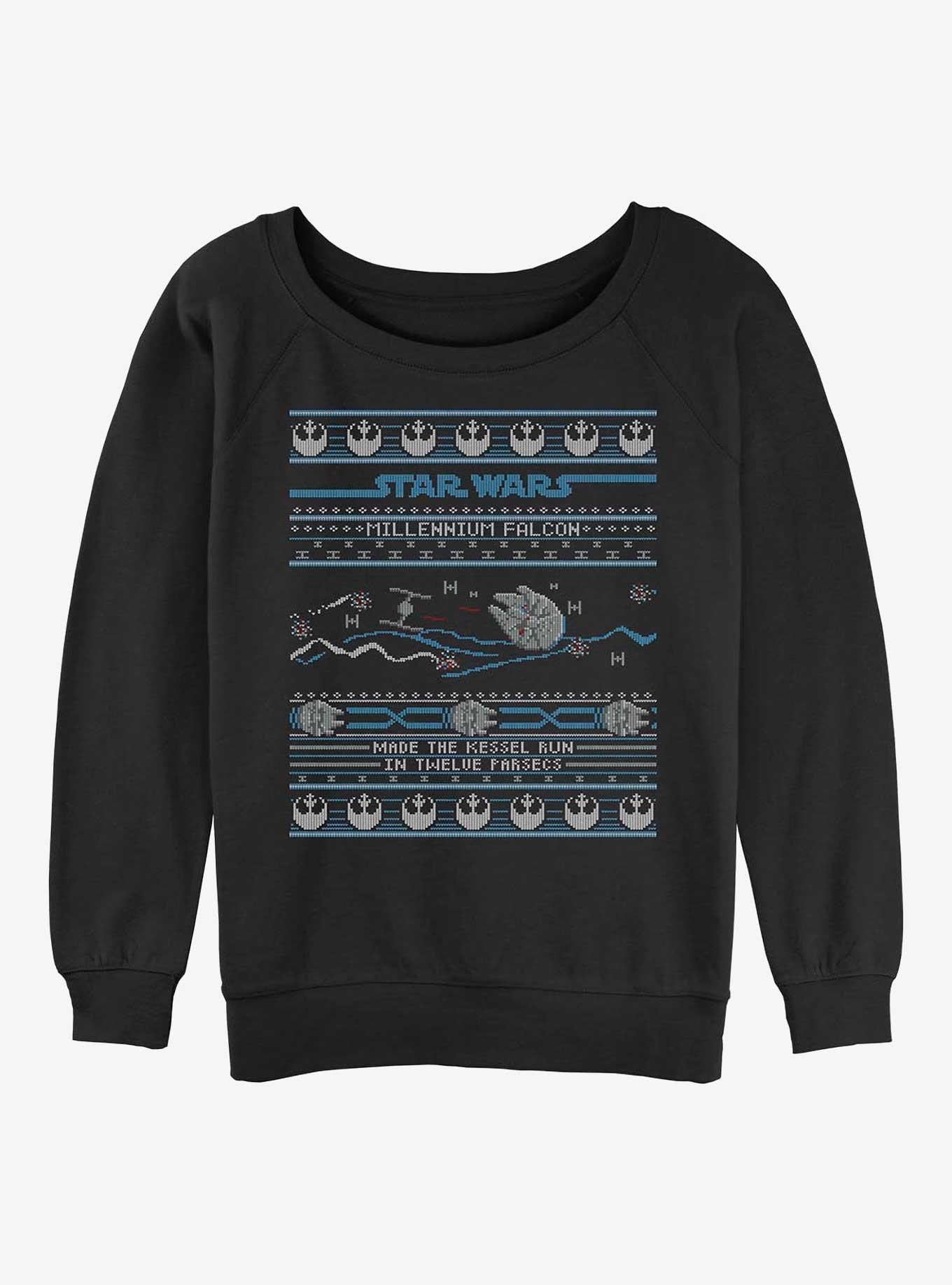 Star Wars Falcon Attack Ugly Christmas Womens Slouchy Sweatshirt, , hi-res