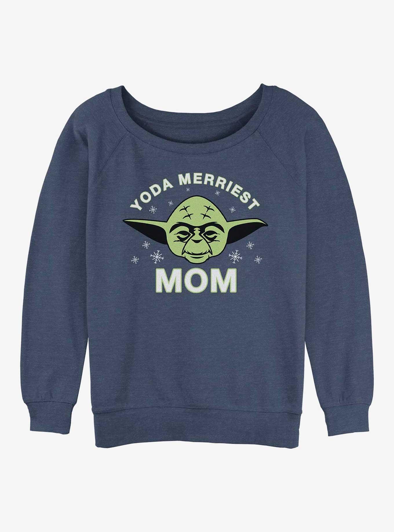 Star Wars Yoda Merriest Mom Womens Slouchy Sweatshirt, BLUEHTR, hi-res