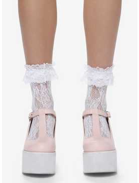 White Lace Ruffle Ankle Socks, , hi-res