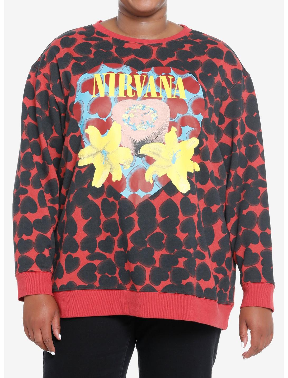 Nirvana Heart-Shaped Box Allover Print Girls Sweatshirt Plus Size, MULTI, hi-res