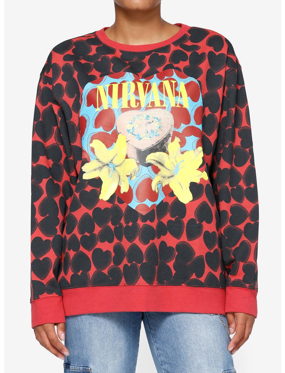 Nirvana Heart-Shaped Box Allover Print Girls Sweatshirt, MULTI, hi-res