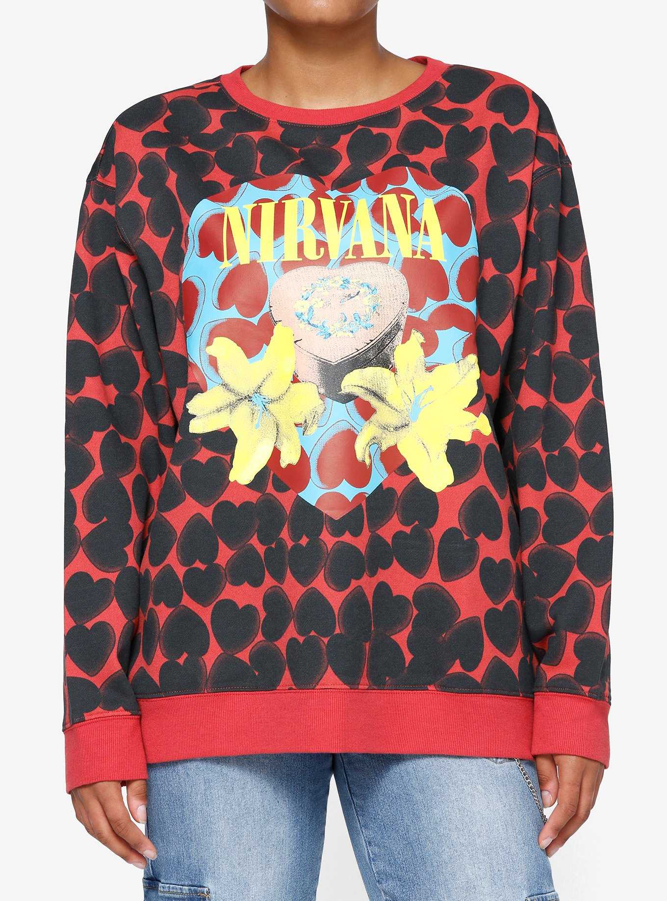 Nirvana Heart-Shaped Box Allover Print Girls Sweatshirt, , hi-res