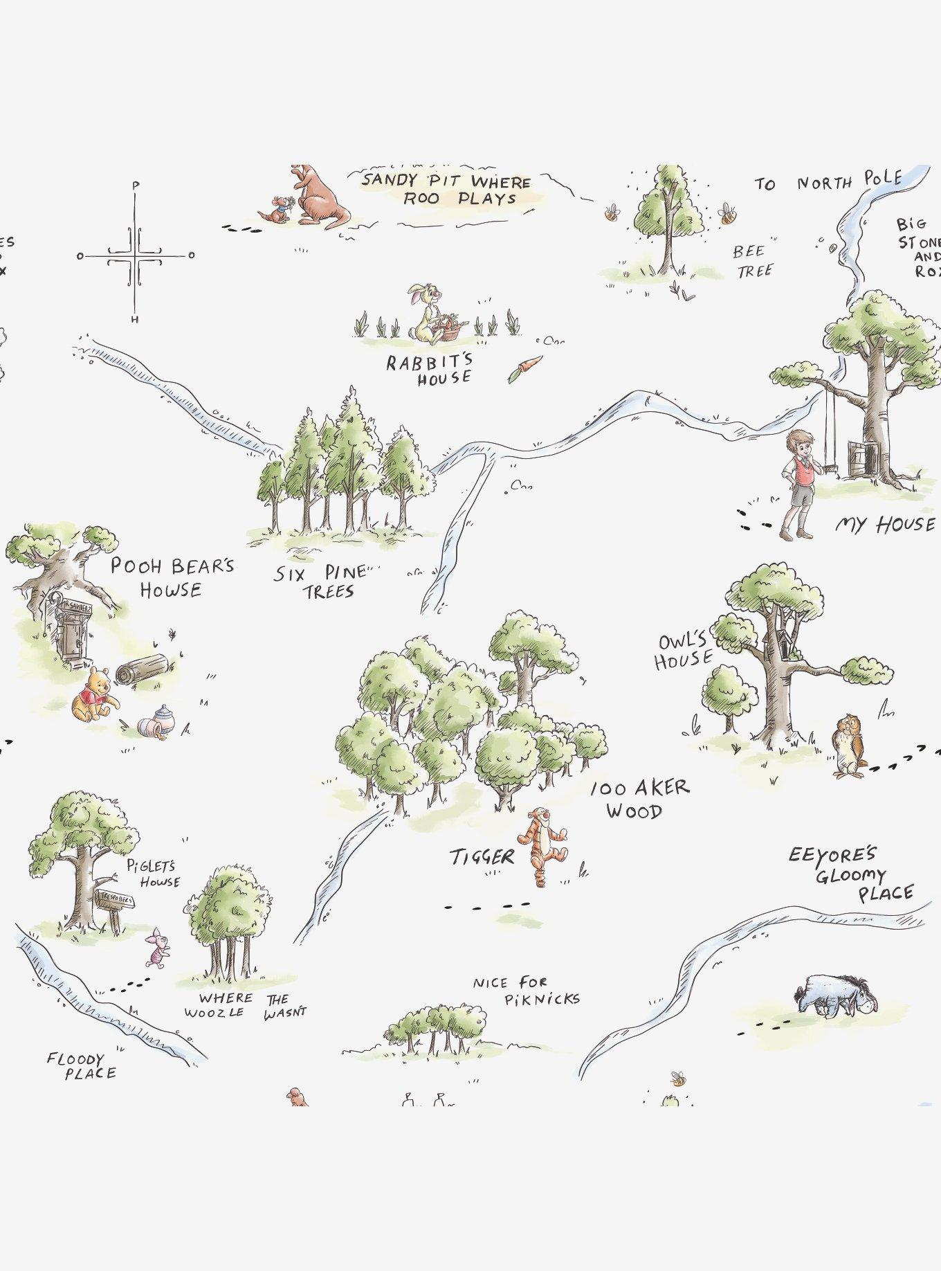 Disney Winnie The Pooh 100 Acre Wood Map Peel And Stick Wallpaper | Hot ...