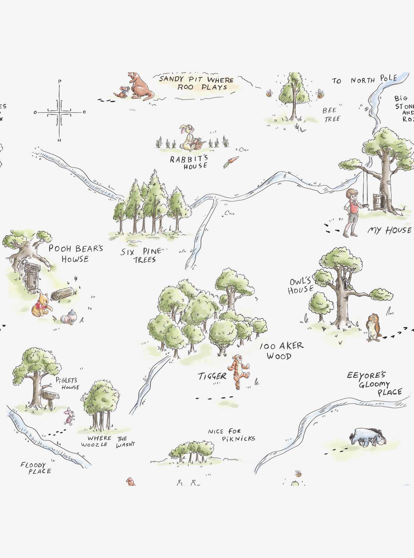 Disney Winnie The Pooh 100 Acre Wood Map Peel And Stick Wallpaper, , hi-res